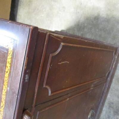 3 Drawer  Lawyer Writing Office Desk With Shelving On The Side 2 Of 2 -  Desk has leather top with gold embossing