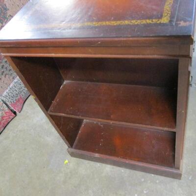 3 Drawer  Lawyer Writing Office Desk With Shelving On The Side 2 Of 2 -  Desk has leather top with gold embossing