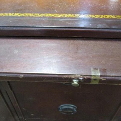 3 Drawer  Lawyer Writing Office Desk With Shelving On The Side 2 Of 2 -  Desk has leather top with gold embossing