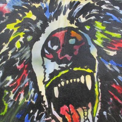 Folk Art Painted Bear on Galvanized Shingle Signed by Artist