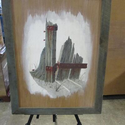 Vintage Wood Fence Picture - Artist Signed