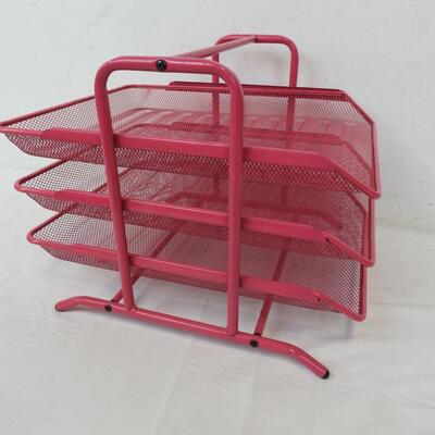 2 pc Office Organizers, Pink Metal Mesh: Paper Shelving, Accessories Organizer