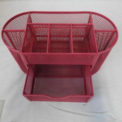 2 pc Office Organizers, Pink Metal Mesh: Paper Shelving, Accessories Organizer