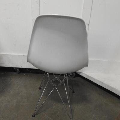 2 White Plastic Chairs with Metal Legs, Matching, Sturdy, 1 Pink Stain