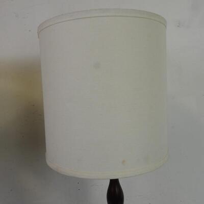 2 Matching Lamps, Silver Base, Wood Swirl Design, White Lamp Shades, 32" Tall
