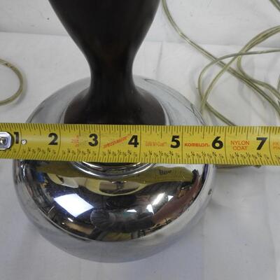 2 Matching Lamps, Silver Base, Wood Swirl Design, White Lamp Shades, 32" Tall