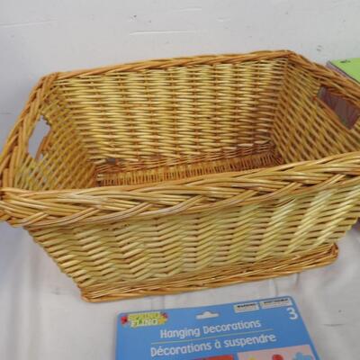 8 pc Easter, Ceramic Bunny Basket, Wooden Bunny Statues, Wicker Basket