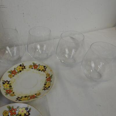 17 pc Kitchen, Stemless Wine Glasses, Woven Bread Basket, Metal Butter Dish