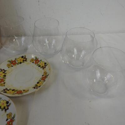 17 pc Kitchen, Stemless Wine Glasses, Woven Bread Basket, Metal Butter Dish