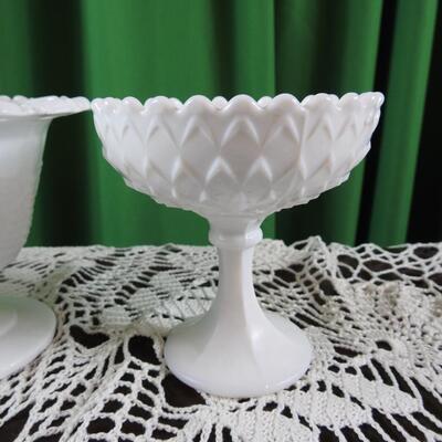 Trio of milk glass