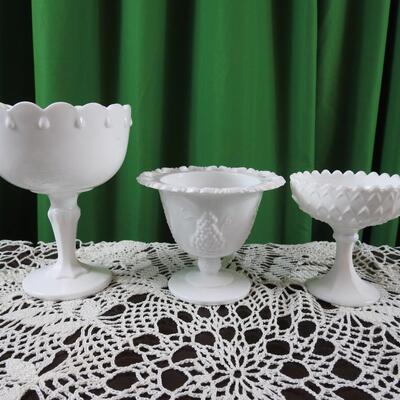 Trio of milk glass
