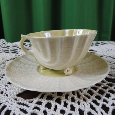 Vintage Irish Belleek Neptune Shell Cup and Saucer