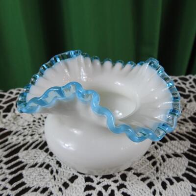 Fenton Aqua Blue Ruffled Vase