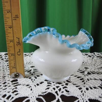 Fenton Aqua Blue Ruffled Vase