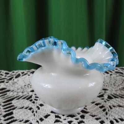 Fenton Aqua Blue Ruffled Vase