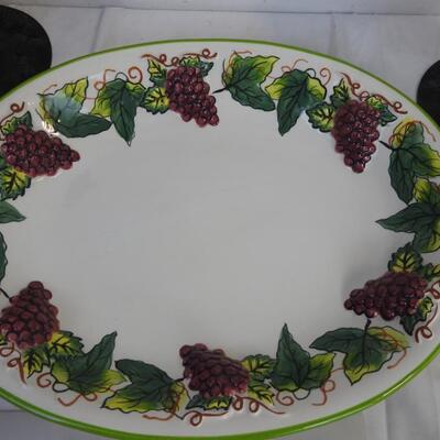 3 pc Home Decor, Metal Cork Holders, Clay Art "Vineyard" Serving Dish