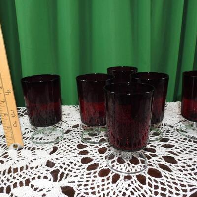 Mid century modern wine glasses in dark ruby red