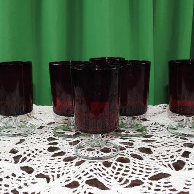 Mid century modern wine glasses in dark ruby red