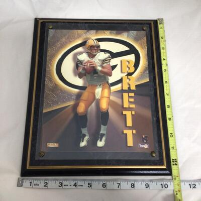 (19) PACKERS | Brett Farve Plaques and Newspaper Article