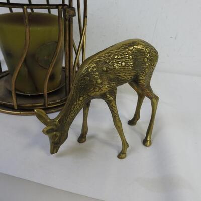 3 piece Brass Decor, Brass Hanging Decor, Candle Holder, 2 Deer Statues