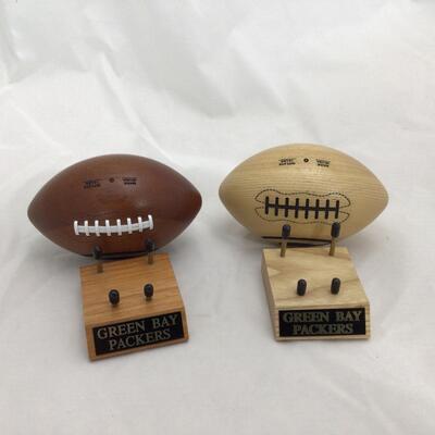 (71) PACKERS | NFL Branded Football Bear Figure | Solid Wood Miniature Footballs