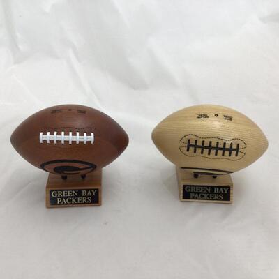(71) PACKERS | NFL Branded Football Bear Figure | Solid Wood Miniature Footballs