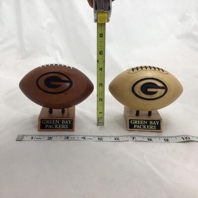 (71) PACKERS | NFL Branded Football Bear Figure | Solid Wood Miniature Footballs