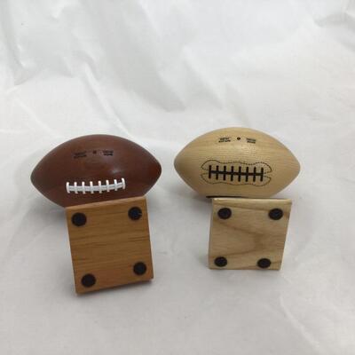 (71) PACKERS | NFL Branded Football Bear Figure | Solid Wood Miniature Footballs