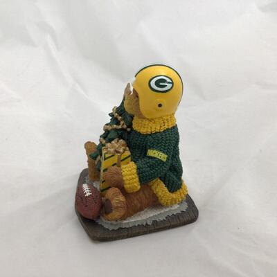 (71) PACKERS | NFL Branded Football Bear Figure | Solid Wood Miniature Footballs