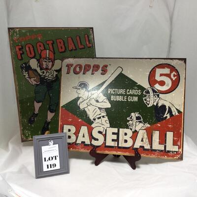 (119) TOPPS | Tin Topps Baseball and Football Signs