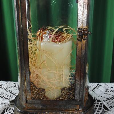 Antiqued metal lantern