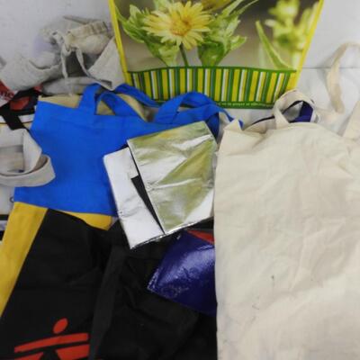 Lot of 25 Assorted Bags, Reusable Grocery Bags, Fabric Bags, Sports Bags