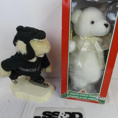 2 Christmas Bear Decor Figures, Ice Skating Bear, telco Animated Display