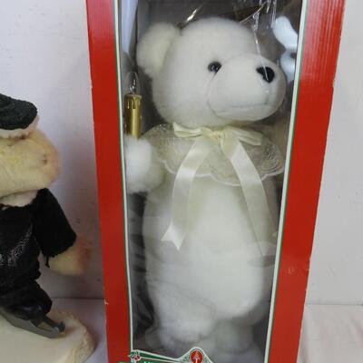 2 Christmas Bear Decor Figures, Ice Skating Bear, telco Animated Display