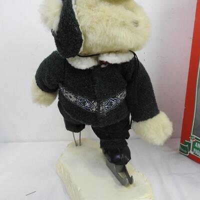 2 Christmas Bear Decor Figures, Ice Skating Bear, telco Animated Display