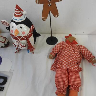 11 pc Holiday Decor: Gingerbread Stuffed animals and Figures, Penguin