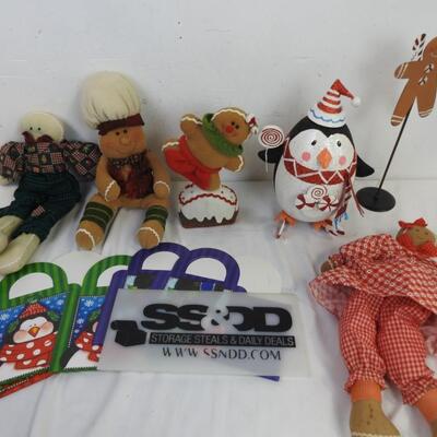 11 pc Holiday Decor: Gingerbread Stuffed animals and Figures, Penguin