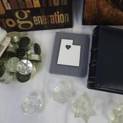 15 pc Home Decor: Wall Signs, Candles, Votives, Photo Albums