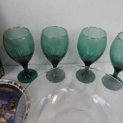 16 pc Christmas: 13" Tree Platter, Crystal Plates, Decorative Plates
