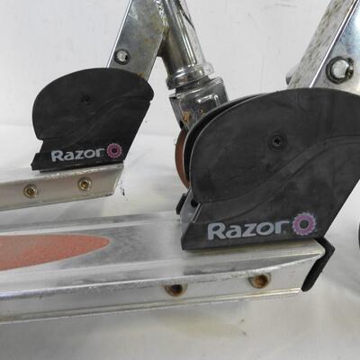 2 Razor Kick Scooters, Red, Light Up Wheels, Some Damage