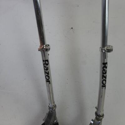 2 Razor Kick Scooters, Red, Light Up Wheels, Some Damage