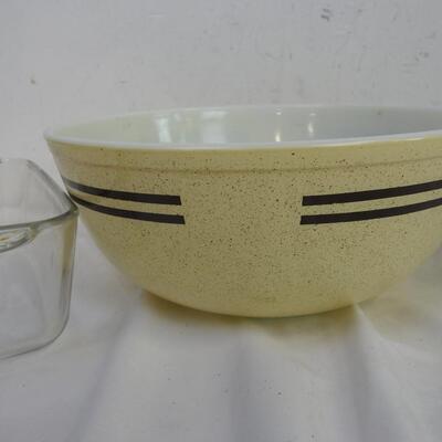 3 pc Pyrex, 2 Large Glass Bowls, 2 Bread Pan
