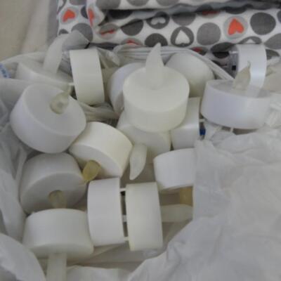 19 pc Craft Lot: Quilt Batting, LED String Lights, Fabric, Colored Pencils