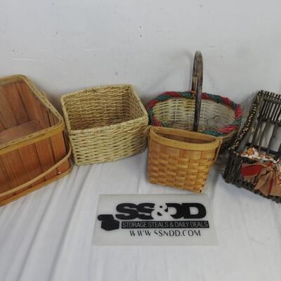 5 Baskets, Assorted Sizes, Wicker, Stick Basket, Woven