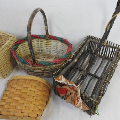 5 Baskets, Assorted Sizes, Wicker, Stick Basket, Woven