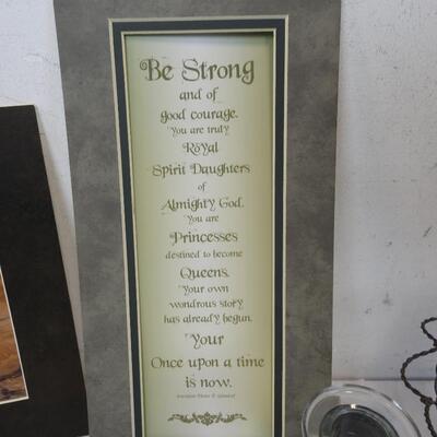 Desk Lamp, Red Candle, DÃ©cor Bottles, Metal Basket, Christian Quote and Picture