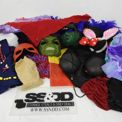 Costume Lot: Marvel Hulk Mask, The Flash, Tangled Dress Size 6, White Hat etc.