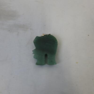 Vintage Jade Elephant Pendant 14k/595 Gold, Green with Gold Design