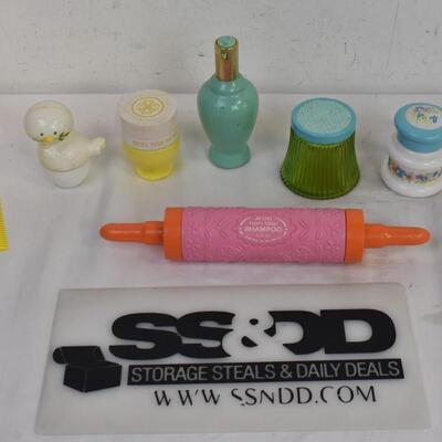 Several Lotion/Cream Containers, Comb, Rolling Pin, Avon