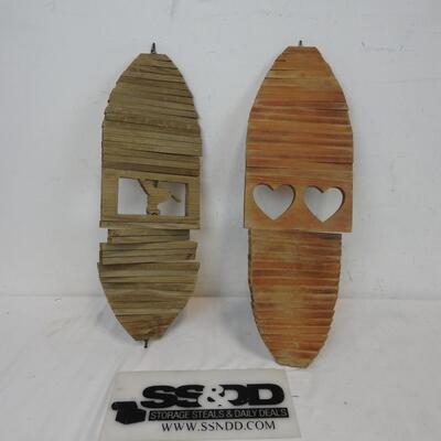 Wooden Wind Spinners, 23.5", Bird and Heart Designs